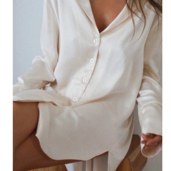 Shona Joy La Lune Lounge Shirt Dress - Cream, Small (US 4) - Picture 3 of 5